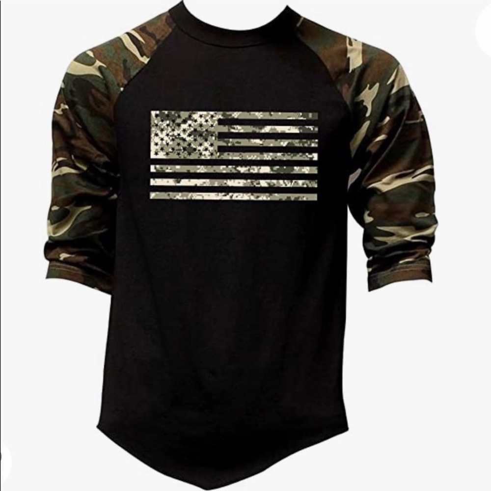 Interstate Apparel Inc Men’s Digital Camo Flag US Army Raglan Tee